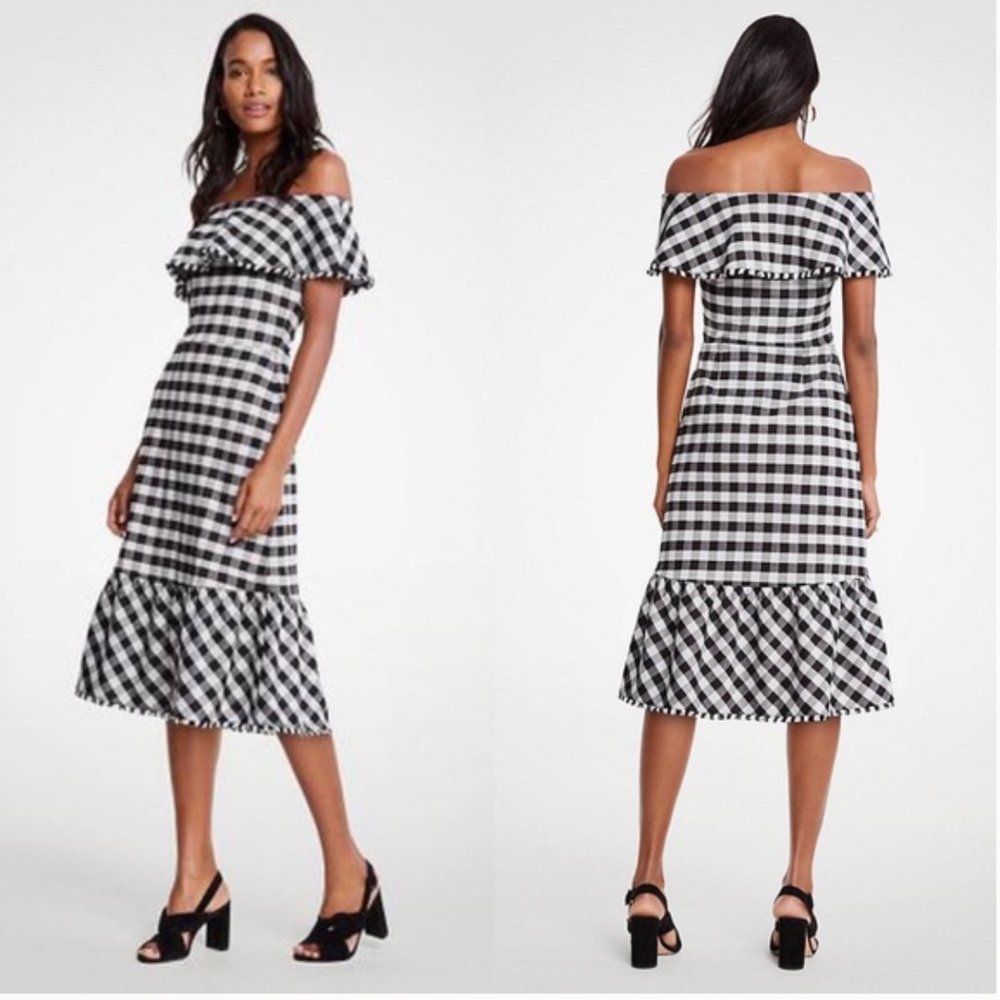 🎉 2 x HP 🎉 Petite Gingham Off The Shoulder Midi Dress